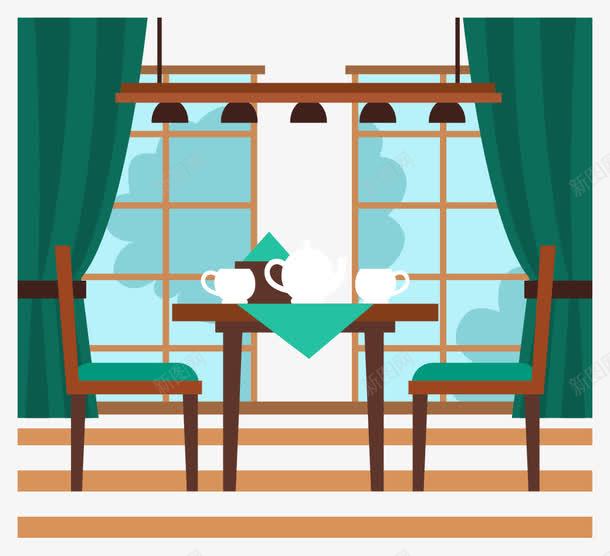 整洁餐厅png免抠素材_新图网 https://ixintu.com 茶具 落地窗 落地窗效果图 餐桌 餐椅 餐饮