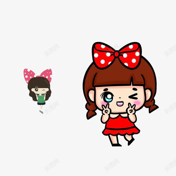 蝴蝶结小女孩png免抠素材_新图网 https://ixintu.com 儿童 剪刀手 卡通 可爱 女孩 手绘 红色裙子 蝴蝶结