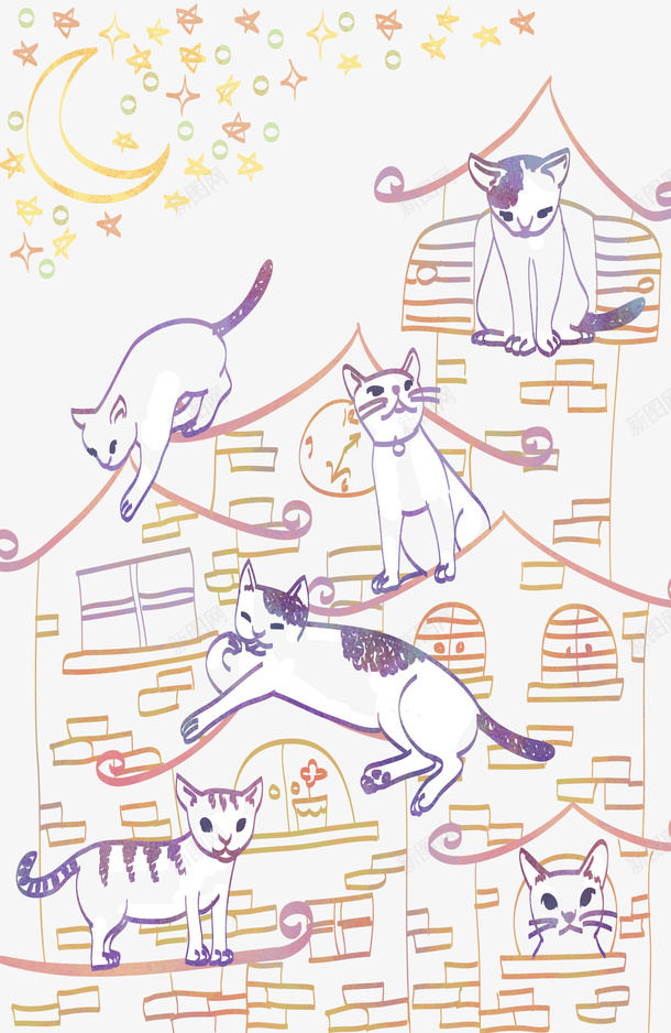 手绘抽象卡通猫背景psd免抠素材_新图网 https://ixintu.com 卡通 手绘 抽象 猫