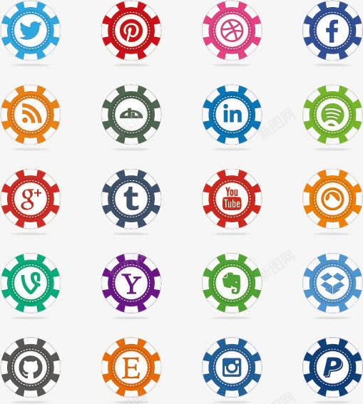 社交媒体筹码png免抠素材_新图网 https://ixintu.com 彩色 社交 筹码