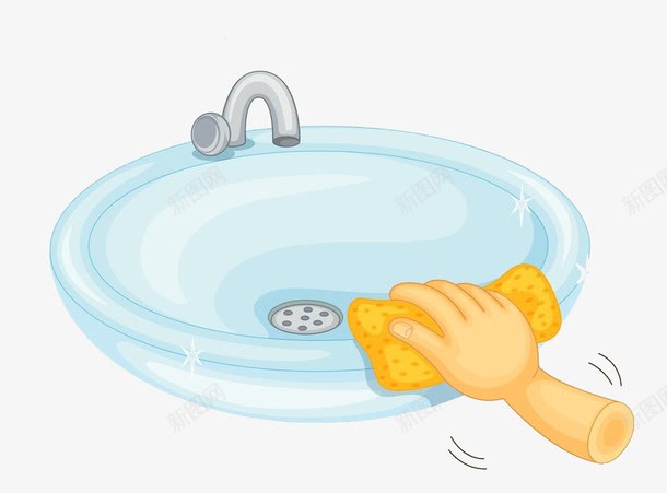 清理水盆png免抠素材_新图网 https://ixintu.com 卡通手绘 手拿抹布 打扫 水龙头盆 清洁 清理