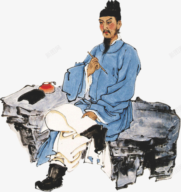 古代人物png免抠素材_新图网 https://ixintu.com 中国风 人物 古代 古典 国画 蓝色