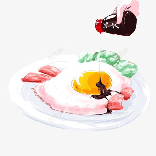 酱汁鸡蛋肉手绘画片png免抠素材_新图网 https://ixintu.com 手绘美食 煎鸡蛋 肉片 色彩画 酱汁