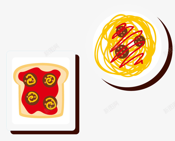意大利面烤面包片矢量图ai免抠素材_新图网 https://ixintu.com 意大利面 早餐 烤面包片 美食 矢量图