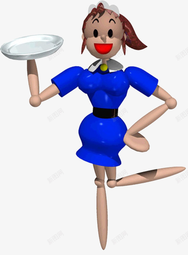 卡通服务员png免抠素材_新图网 https://ixintu.com 可爱 女孩 盘子 蓝色 陌生人