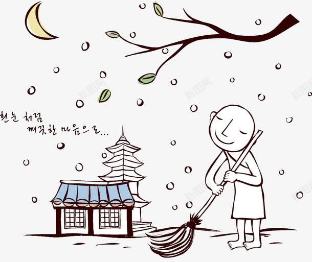 寺庙png免抠素材_新图网 https://ixintu.com 光头小和尚 古代 寺庙 小和尚 打扫 素描