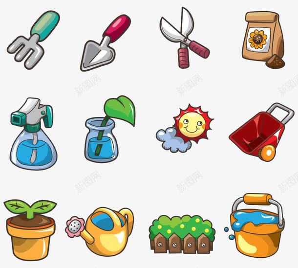 手绘园艺工具图标png_新图网 https://ixintu.com 园艺 图标 彩色 手绘 浇水 花洒 花洒喷水