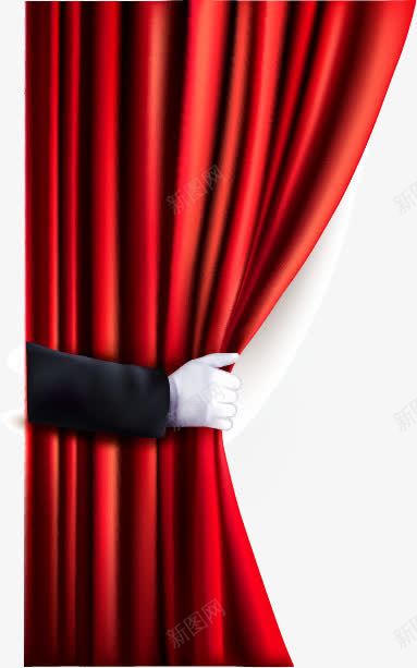 戴白手套的手拉开红幕png免抠素材_新图网 https://ixintu.com 手臂 拉开 白手套 红布幕 红幕 红绸幕