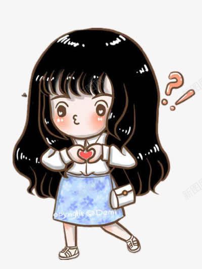 手比爱心的女孩png免抠素材_新图网 https://ixintu.com 人物 嘟嘴 长发 黑色