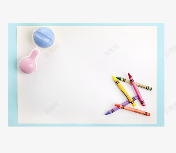 蓝边白底蜡笔边框背景png免抠素材_新图网 https://ixintu.com 免扣 白底 背景 蓝边 蜡笔边框