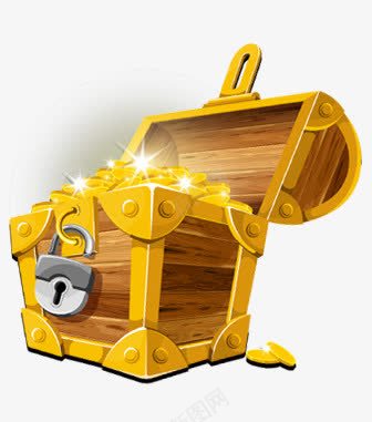 装满金币的木宝箱psd免抠素材_新图网 https://ixintu.com 宝箱 箱子 金币 金色 金融