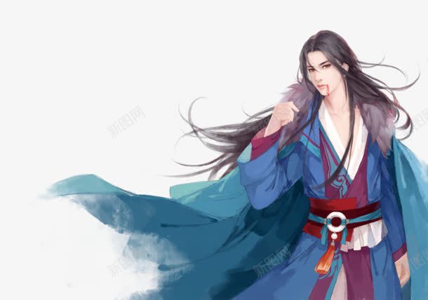 受伤的蓝衣男子古风手绘png免抠素材_新图网 https://ixintu.com 受伤 古风 手绘 男子 蓝衣