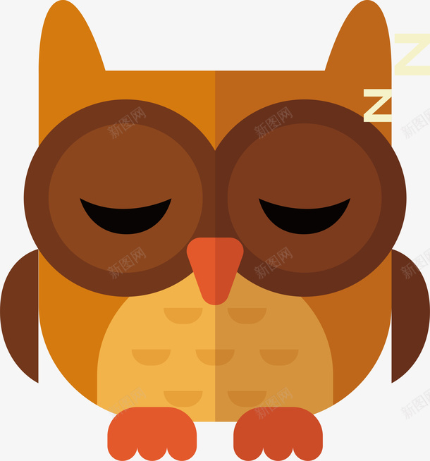 睡着的猫头鹰动物矢量图ai免抠素材_新图网 https://ixintu.com 动物 动物设计 卡通 插画 猫头鹰设计 睡觉 矢量图