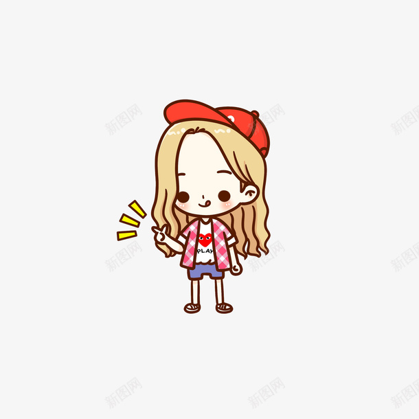 卡通酷酷的的长发女孩png免抠素材_新图网 https://ixintu.com 卡通女孩 戴鸭舌帽女孩 表情图 酷酷女孩