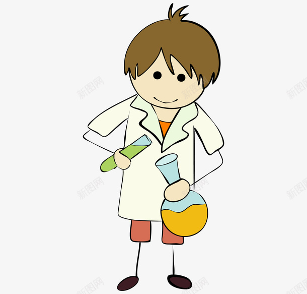 做化学实验的男生卡通图png免抠素材_新图网 https://ixintu.com 人物 化学实验 卡通 实验瓶 液体 男生 白大褂