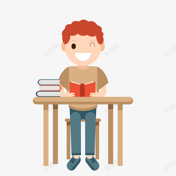 卡通认真读书小男孩png免抠素材_新图网 https://ixintu.com 卡通人物 学习人物 小男孩 背景装饰 课桌
