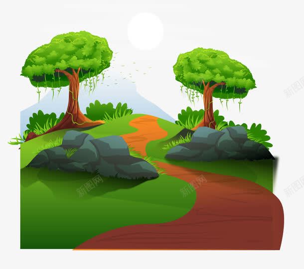郊外乡间的小路png免抠素材_新图网 https://ixintu.com 圆月 林间小路 矢量素材 郊外 野外