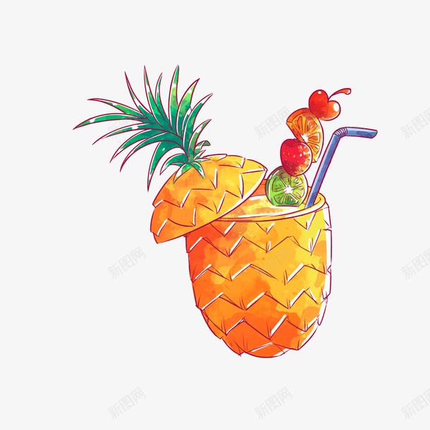 菠萝饮料矢量图ai免抠素材_新图网 https://ixintu.com 300像素图 AI图免抠 大图免抠 手绘 水果 菠萝 高清免抠 矢量图