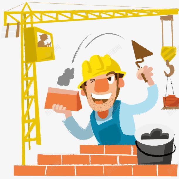 砌砖工人矢量图ai免抠素材_新图网 https://ixintu.com 吊车 矢量图 砌砖 砌砖工人 铲子