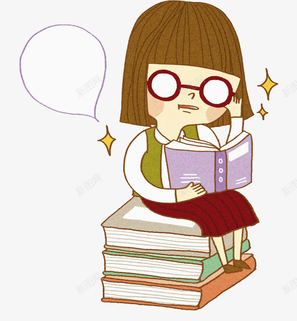 看书的女孩png免抠素材_新图网 https://ixintu.com 书本 书籍 卡通 女孩 对话框 手绘 看书 课本