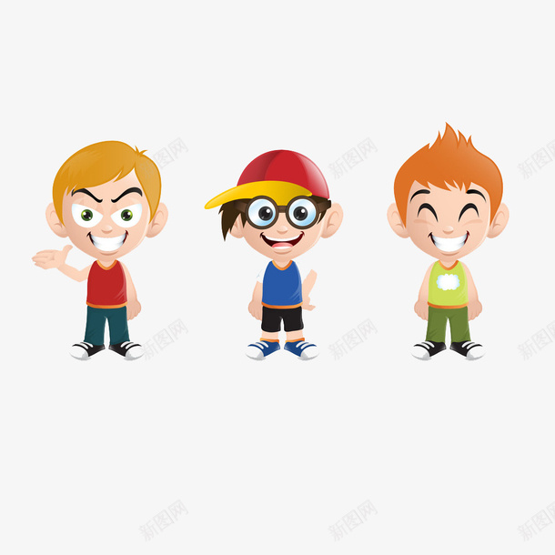 三个小孩png免抠素材_新图网 https://ixintu.com 卡通 可爱 帅气 男孩