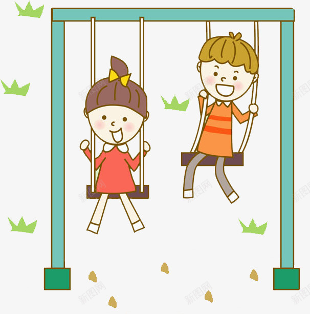 荡秋千的孩子png免抠素材_新图网 https://ixintu.com 学生 孩子 植物 玩耍 绿色 草地 荡秋千 高兴