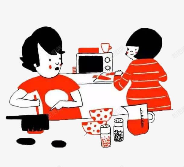 一对小夫妻在家做饭的小确幸png免抠素材_新图网 https://ixintu.com 一对小夫妻 做饭 卡通漫画风格 双色 在家 小确幸