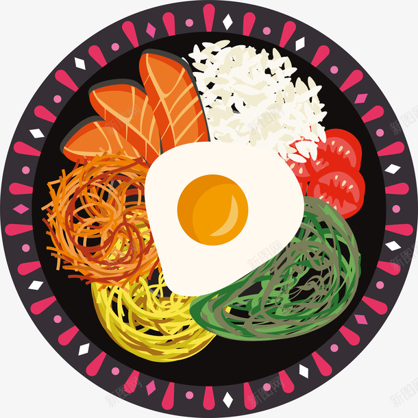 卡通拌饭png免抠素材_新图网 https://ixintu.com 卡通有趣 彩色底纹 拌饭 矢量图案 米饭 装饰图