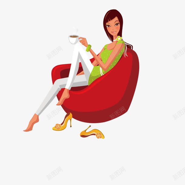 简约时尚绿上衣坐红沙发女郎png免抠素材_新图网 https://ixintu.com 坐红沙发 女郎 时尚 简约 绿上衣