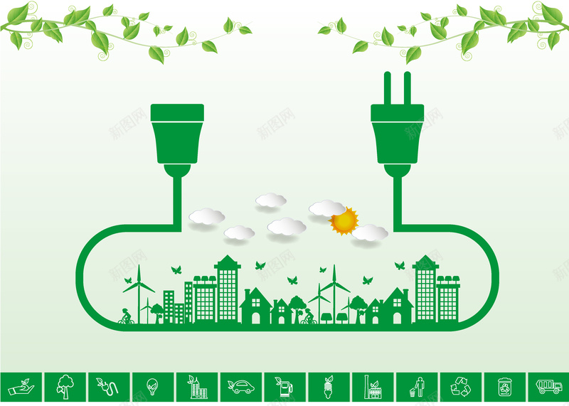 手绘绿色电站树叶背景矢量图ai设计背景_新图网 https://ixintu.com 卡通 手绘 树叶 电站 童趣 绿色 背景 矢量图