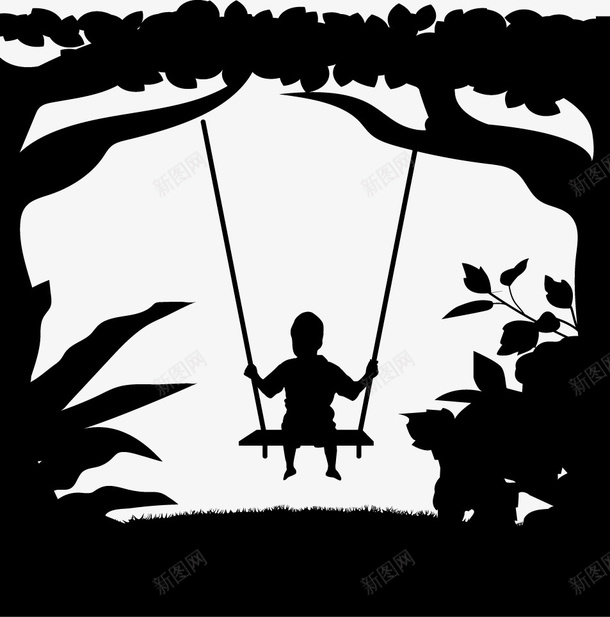 人物场景png免抠素材_新图网 https://ixintu.com 剪影 秋千 黑色