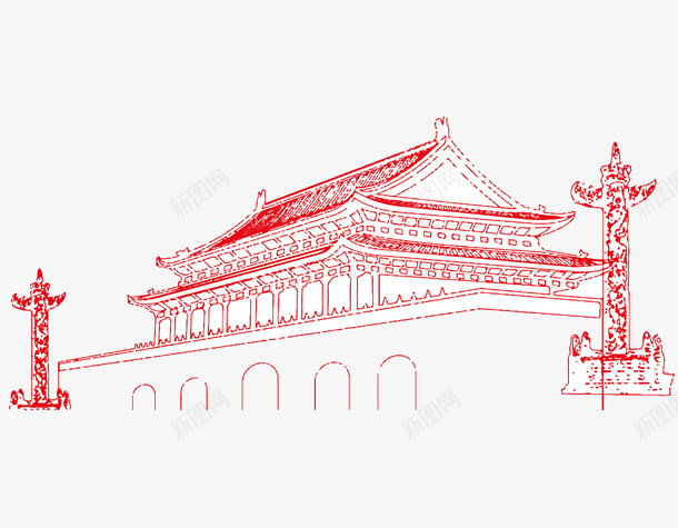 红色线条伟大的天安门广场png免抠素材_新图网 https://ixintu.com 创意 卡通手绘 天安门广场 简约 红色 线条