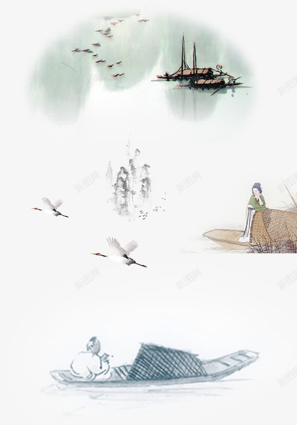 水墨画船png免抠素材_新图网 https://ixintu.com 中国风船 古风船 小船 水墨画船 船