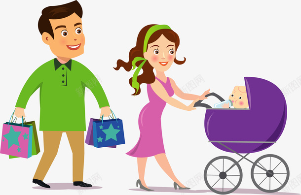 手绘一家人矢量图ai免抠素材_新图网 https://ixintu.com 一家人 手绘 购物 矢量图