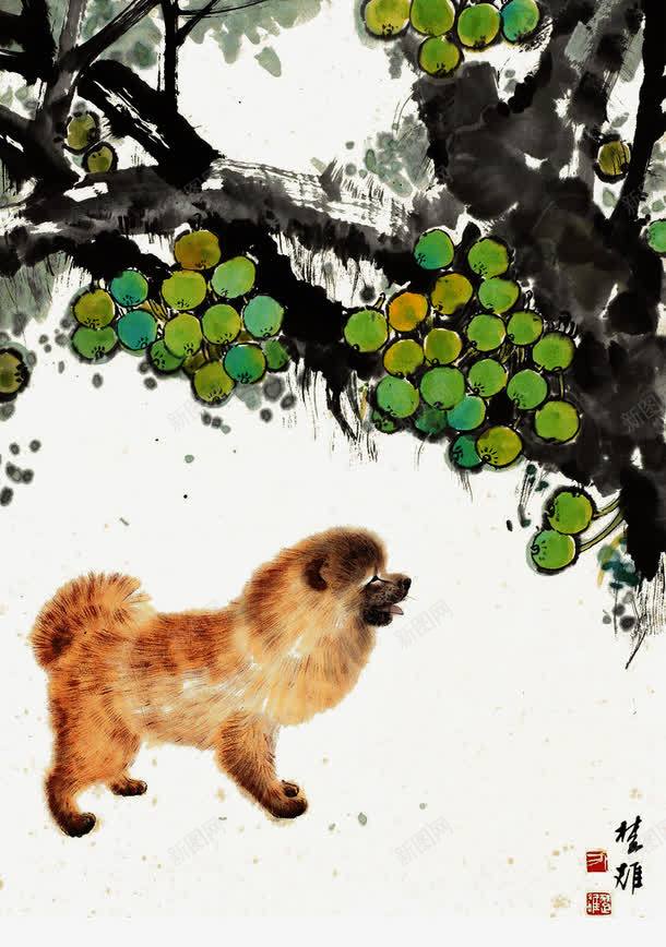 水墨金毛犬png免抠素材_新图网 https://ixintu.com 中国画 写意 国画 方楚雄 水墨狗 水墨画 狗 绿树 金毛犬
