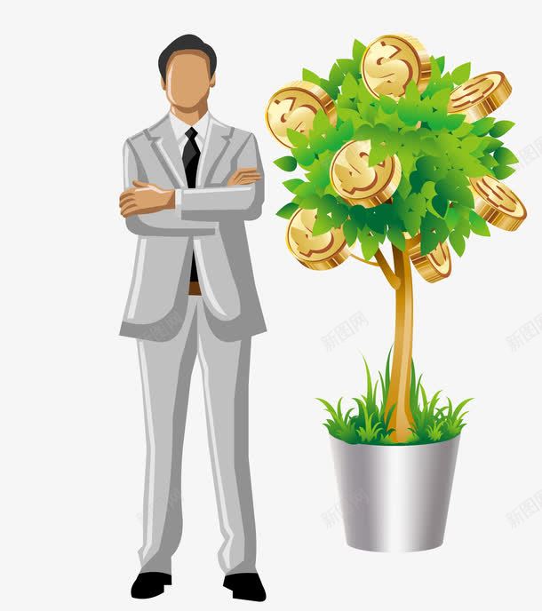 人物炫富图案金钱树png免抠素材_新图网 https://ixintu.com 人物素材 卡通图案 卡通富豪 有钱人 炫富 金钱 金钱树盆栽