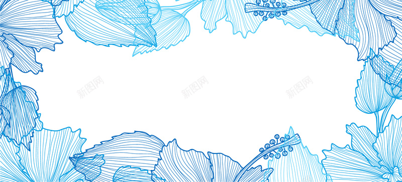 蓝色树叶边框矢量图ai设计背景_新图网 https://ixintu.com 叶子 树叶 海报banner 线条 蓝色 边框 矢量图