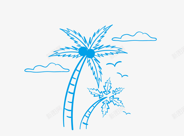 蓝色卡通椰子树png免抠素材_新图网 https://ixintu.com 云朵 卡通植物 大雁 背景装饰 蓝色椰子树
