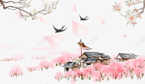 水墨花枝酒家元素psd免抠素材_新图网 https://ixintu.com 古风 手绘元素 晕染 梅花 水墨 花枝 酒家