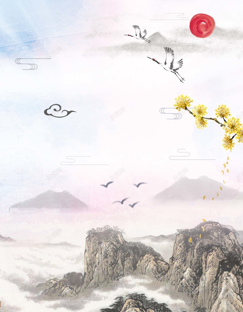 中国风水墨山水重阳节psd设计背景_新图网 https://ixintu.com 中国风 九月初九 传统文化 养老院海报 夕阳红 山水 水墨 老年社区 重阳佳节 重阳节