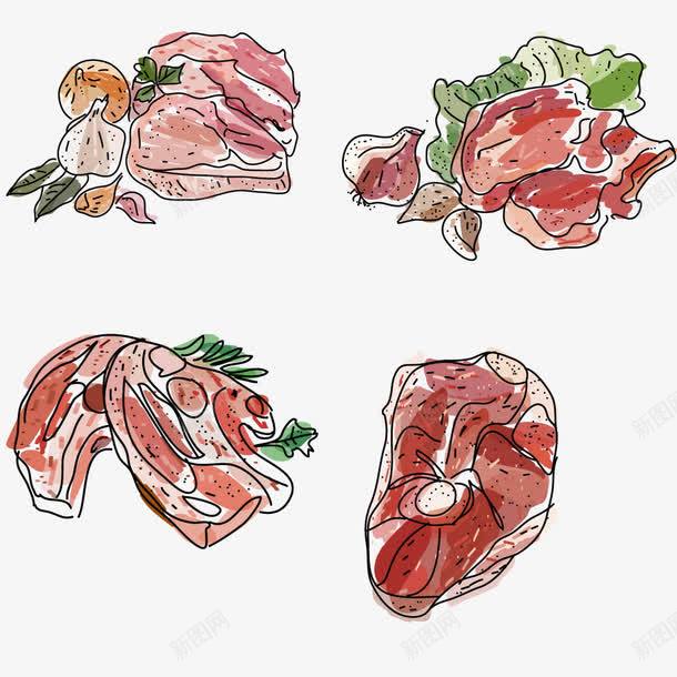 插画餐饮食物png免抠素材_新图网 https://ixintu.com 卖肉 肉类 肉铺 肉食