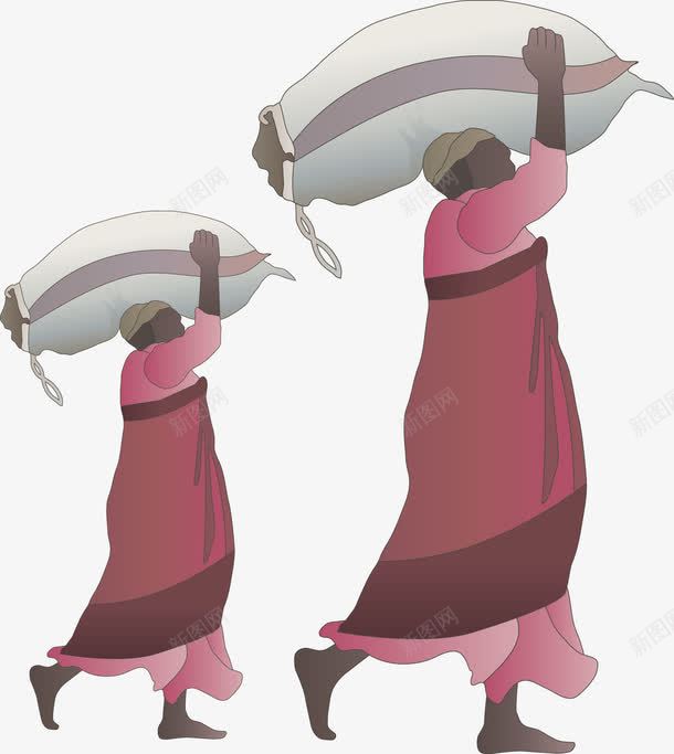 扛麻袋png免抠素材_新图网 https://ixintu.com 劳动 卡通 女子 少数民族 搬货 粉色 黑人