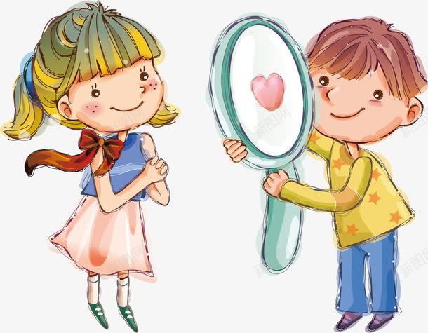 送礼物的男生png免抠素材_新图网 https://ixintu.com 卡通 女孩 照镜子 男生 礼物 镜子 镜子里的人