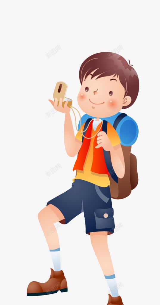 看指南针的小男孩png免抠素材_新图网 https://ixintu.com 小男孩图片 手绘人物 看指南针的小男孩