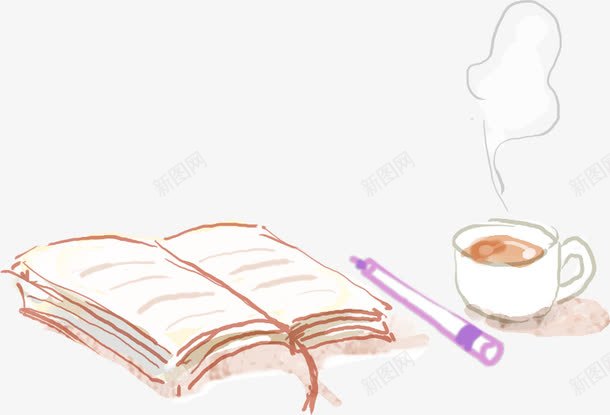 手绘咖啡书本铅笔学习png免抠素材_新图网 https://ixintu.com 书本 咖啡 学习 铅笔