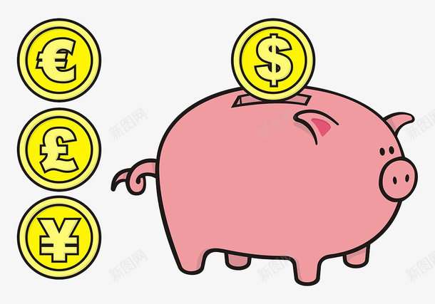 金钱和储蓄罐png免抠素材_新图网 https://ixintu.com 储蓄罐 存钱箱 放入 金币 金钱