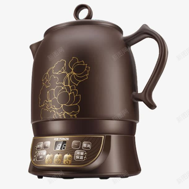金色花纹电用中药罐png免抠素材_新图网 https://ixintu.com 中药罐 传统 养生 单手柄 煎药壶砂锅 煮草药 耐热 金色花纹电用 陶土作品 陶土材质