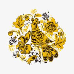 黄黑中国风鸟纹花卉图案素材
