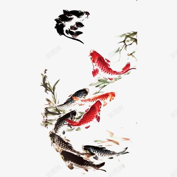 自由鱼儿png免抠素材_新图网 https://ixintu.com 水墨 红色 红鱼 鱼 黑色 黑鱼