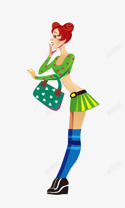 绿衣服女孩png免抠素材_新图网 https://ixintu.com 卡通人物 卡通女孩 天猫人物 淘宝人物 红色 绿色 黄色